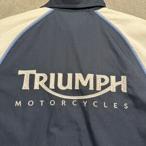 Triumph Motorcycles Mechanic Shirt Embroidered Button Up Blue White Mens M